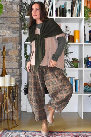 Heritage Needlecord Plaid Relaxed Barrel Pant Khaki & Camel